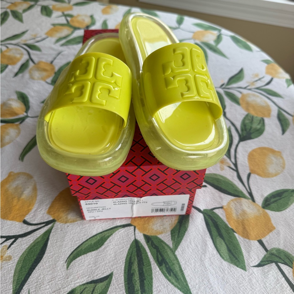 Tory Burch Neon Yellow Slide Sandals